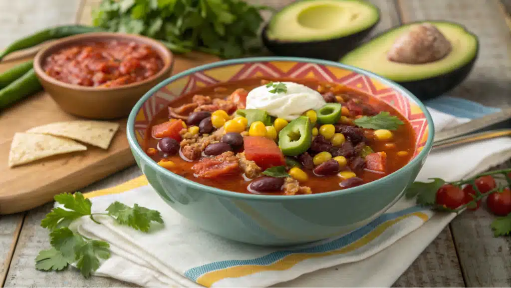 Weight Watchers Taco Soup with fresh toppings and ingredients