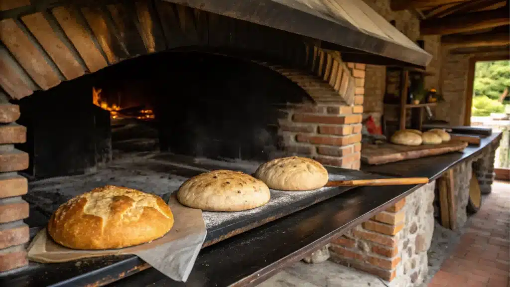 Fresh artisan Italian bread from a wood-fired oven.