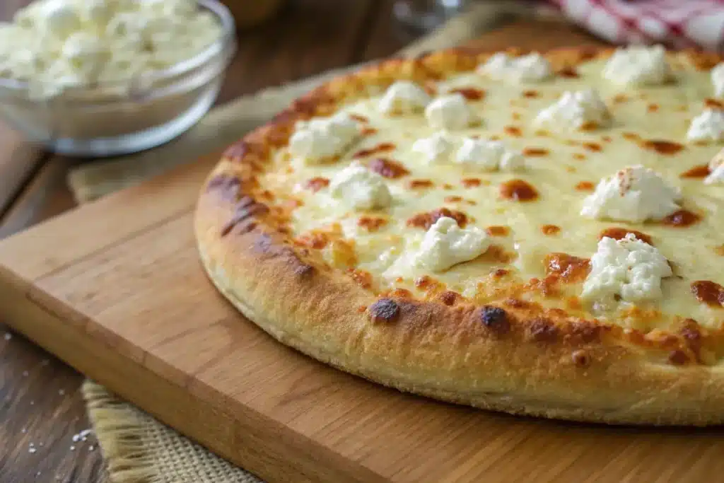 Crispy cottage cheese pizza crust with golden edges