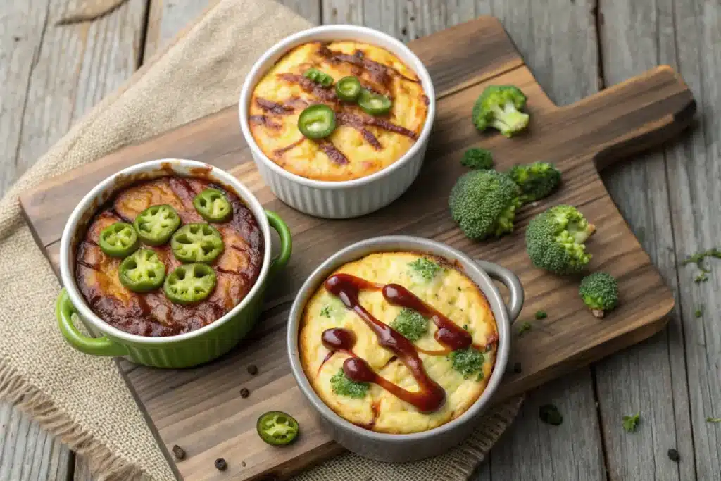 Chicken ranch potato bake variations with spicy, veggie, and BBQ styles